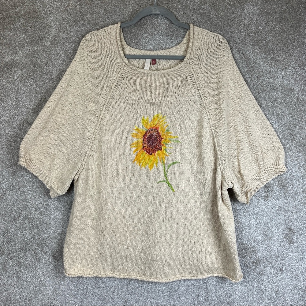 Pilcro Sweater Womens 2X Sunflower Short Sleeve Pullover Cotton Blend- 8892*
